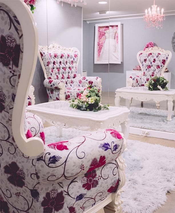 floral chair in Brides by donna rae bridal studio invercargill